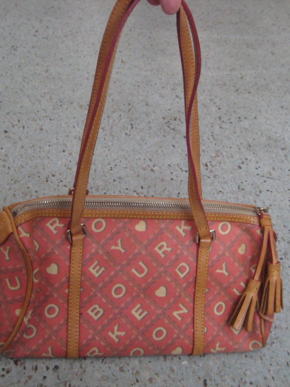 Dooney Bourke Pebble Grain Crossword Tassel Barrel Satchel Bag